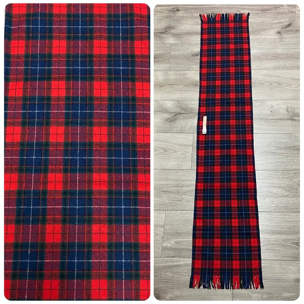 Vintage Pendleton Tartan Plaid Wool Scarf 1970s Made in USA Red and Blue